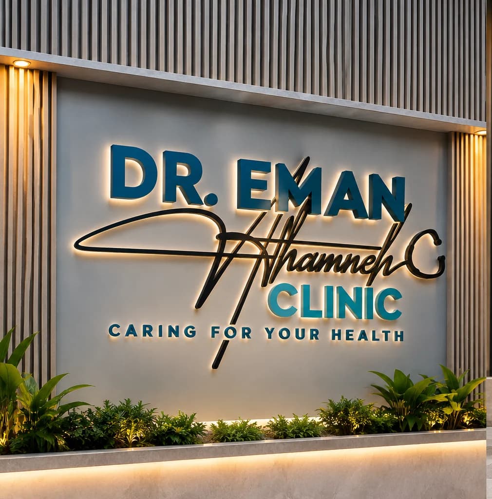 Reception wall at Dr. Eman Athamneh Clinics