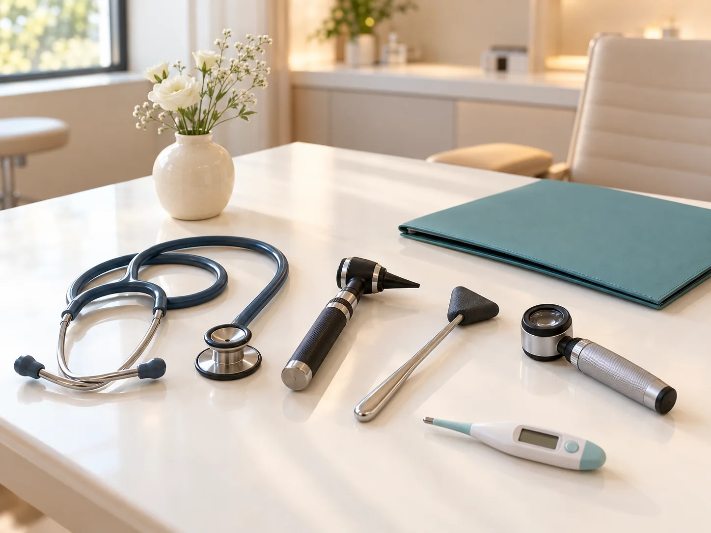 Medical tools for different specialties on the clinic desk